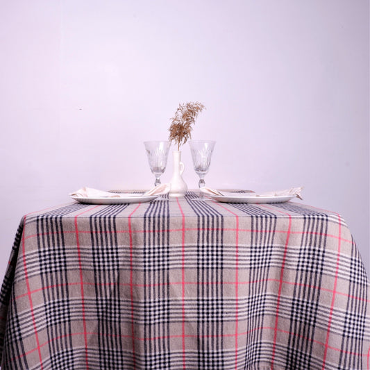 Tartan brown black checks - linen tablecloth