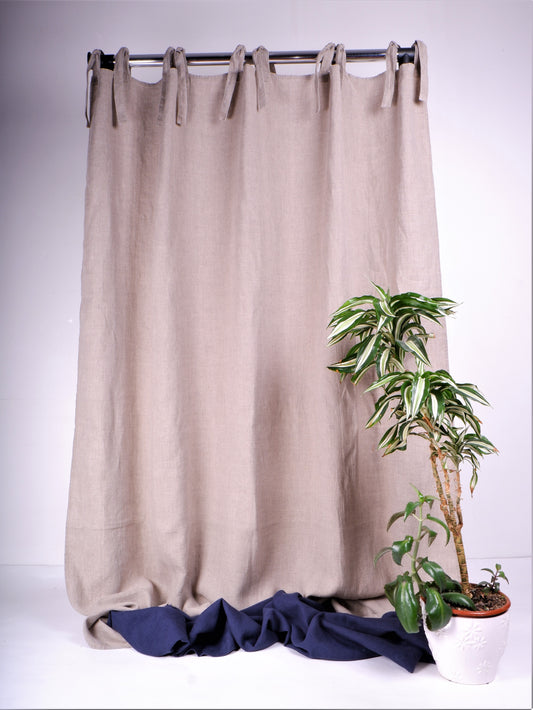 Colour-block linen curtains - with ties