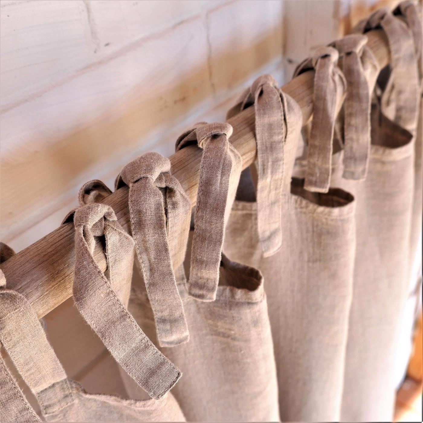 Lace linen curtains - Natural with lace edges - with ties