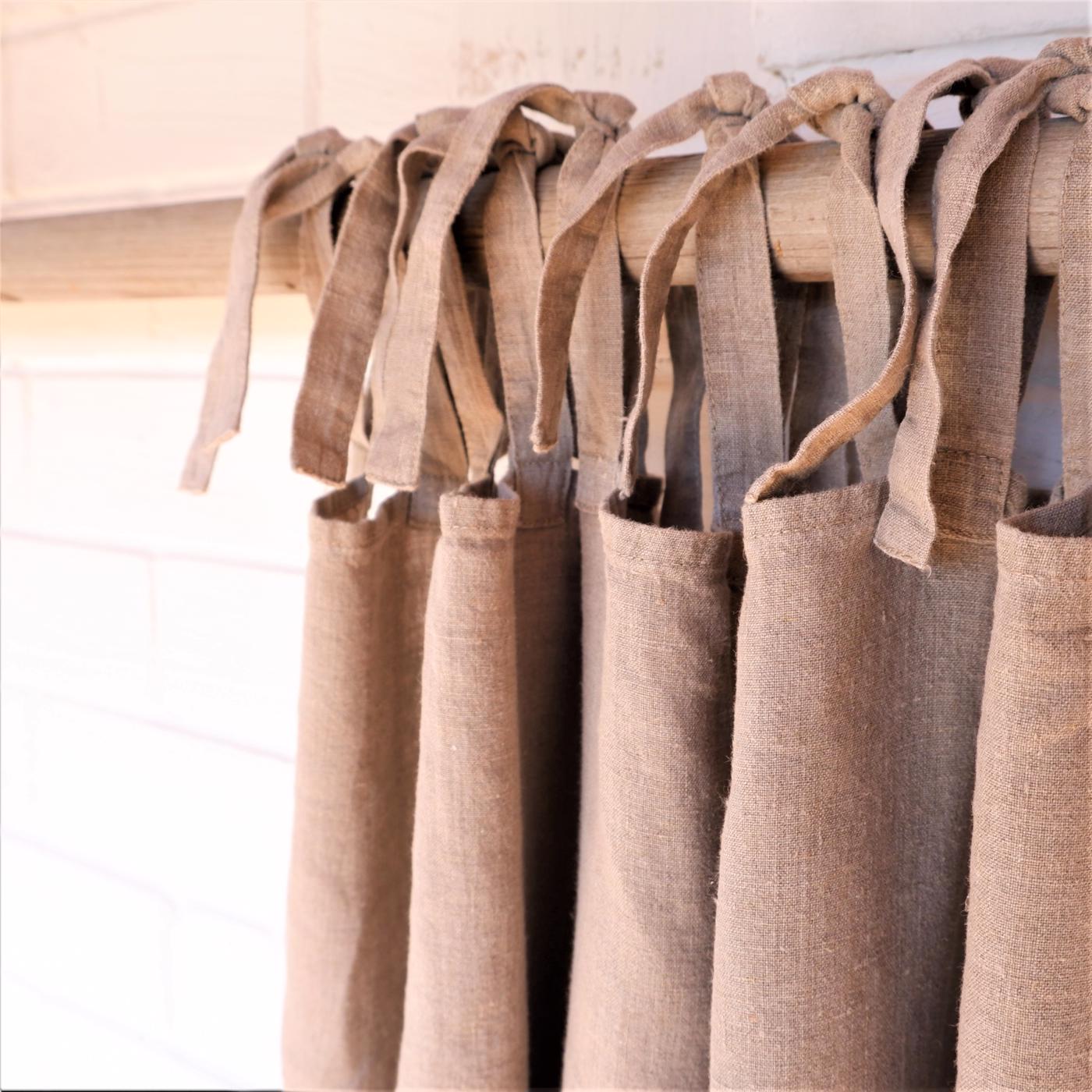 Natural linen curtain - with ties