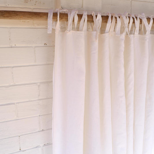 WIDE LINED curtains - White linen curtains with cotton lining - tie top - WIDE