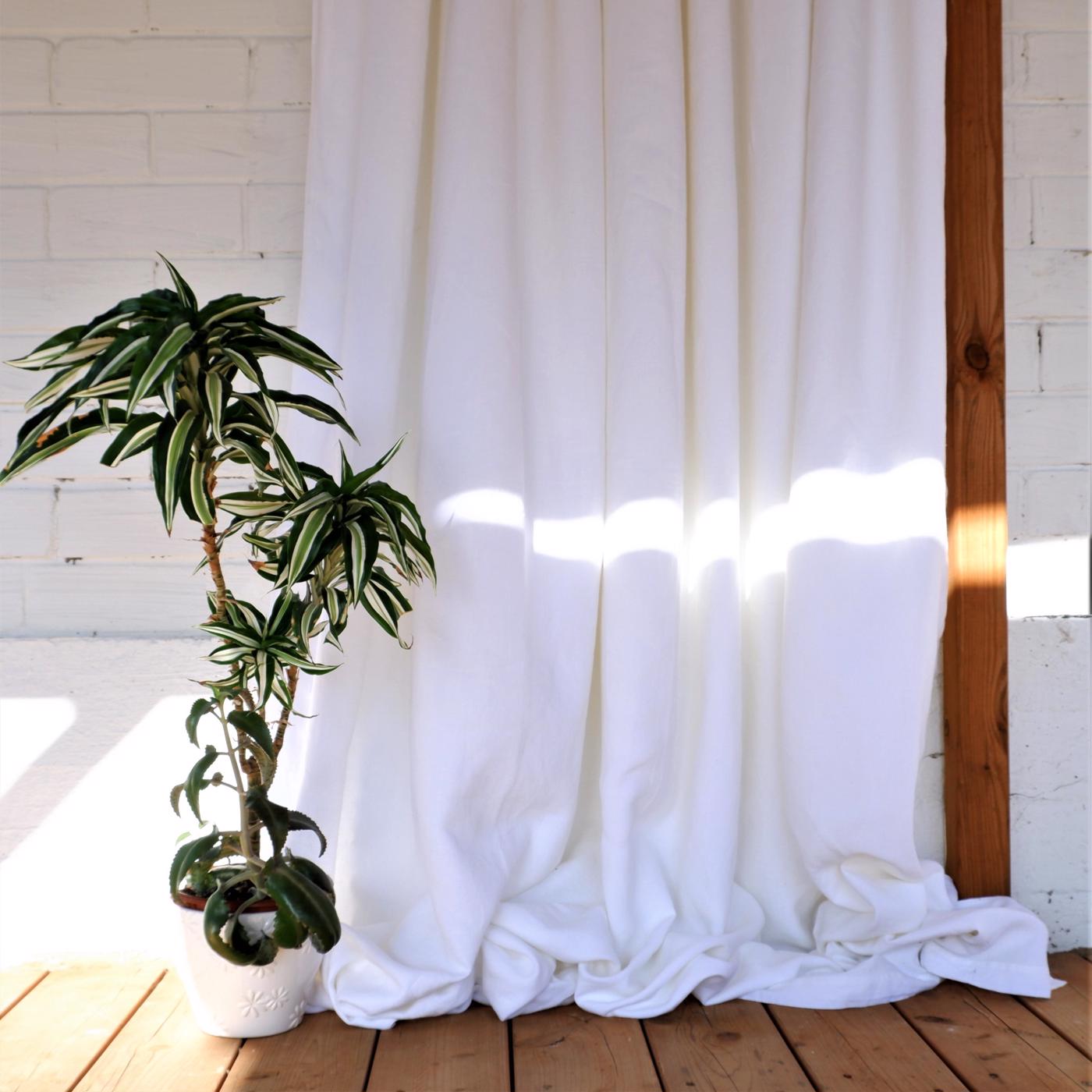 LINED curtains - White linen curtains with cotton lining - tie top