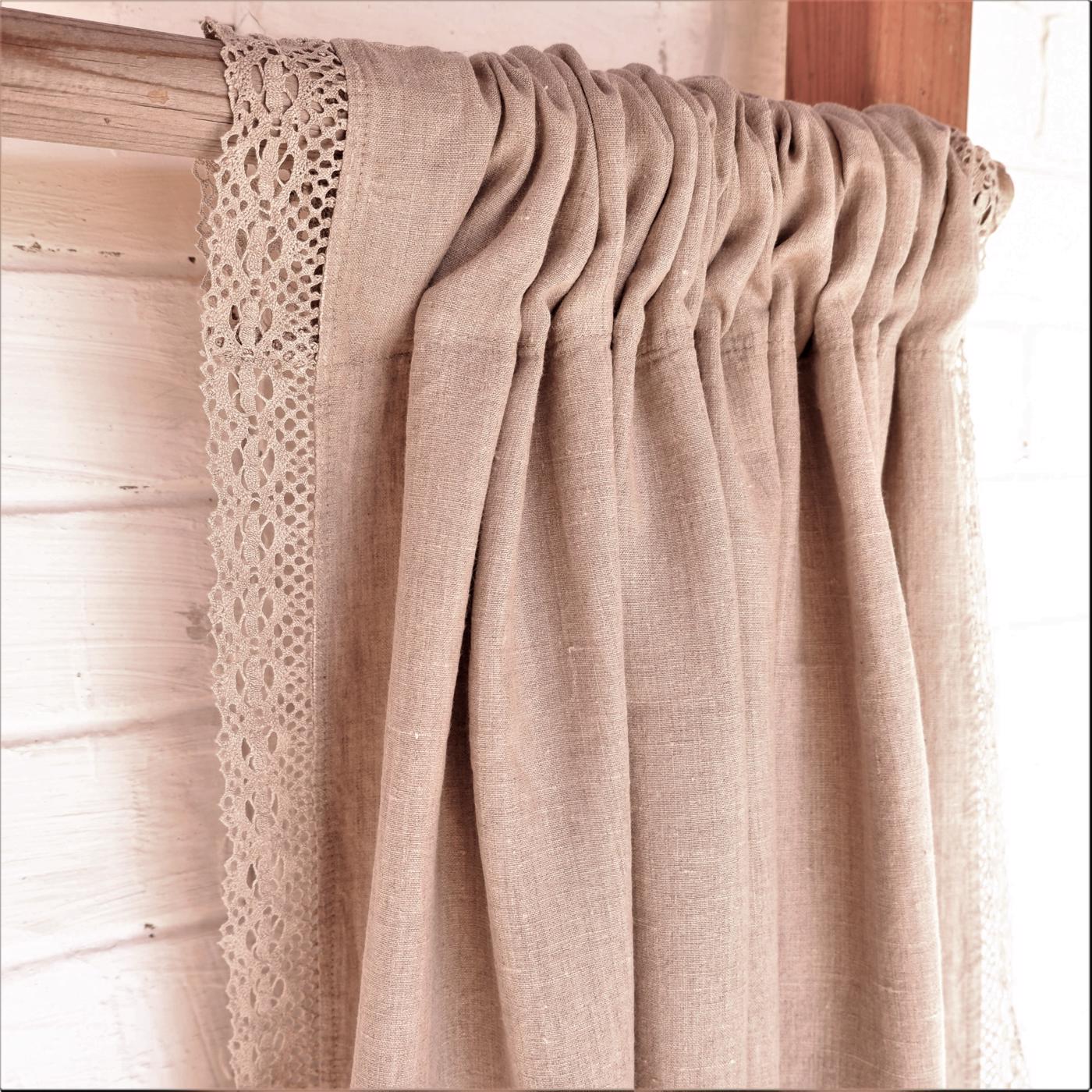 Lace linen curtains - Natural with rod pocket