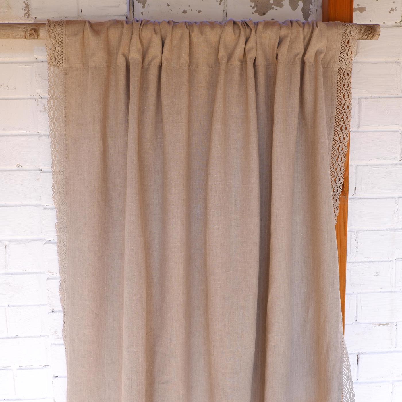 Lace linen curtains - Natural with rod pocket