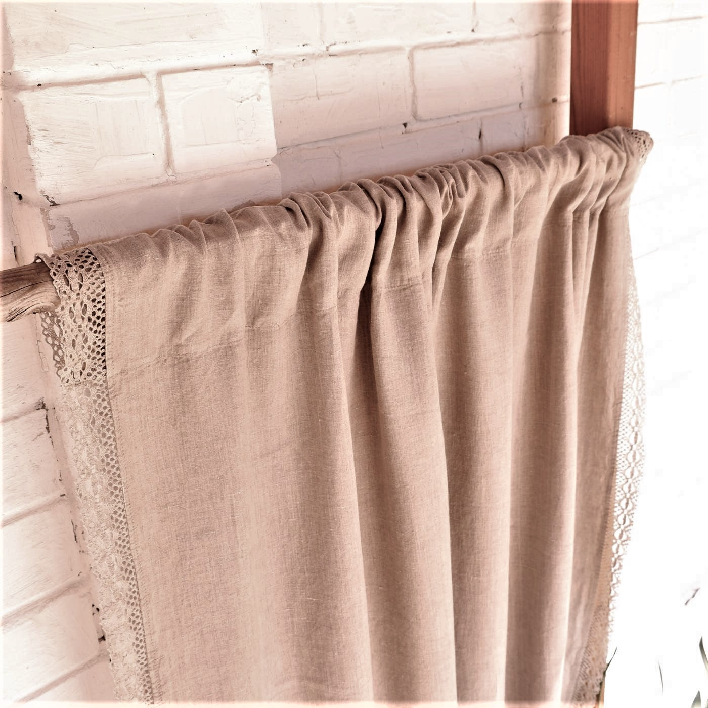 Lace linen curtains - Natural with rod pocket