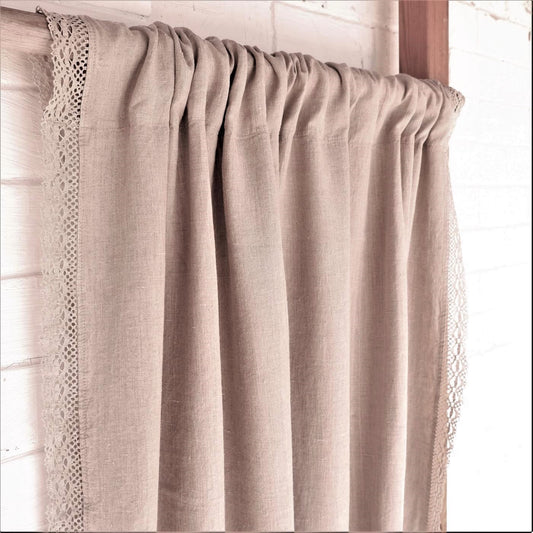 Lace linen curtains - Natural with rod pocket