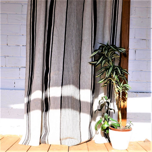 Linen curtains - with rod pocket - Village black