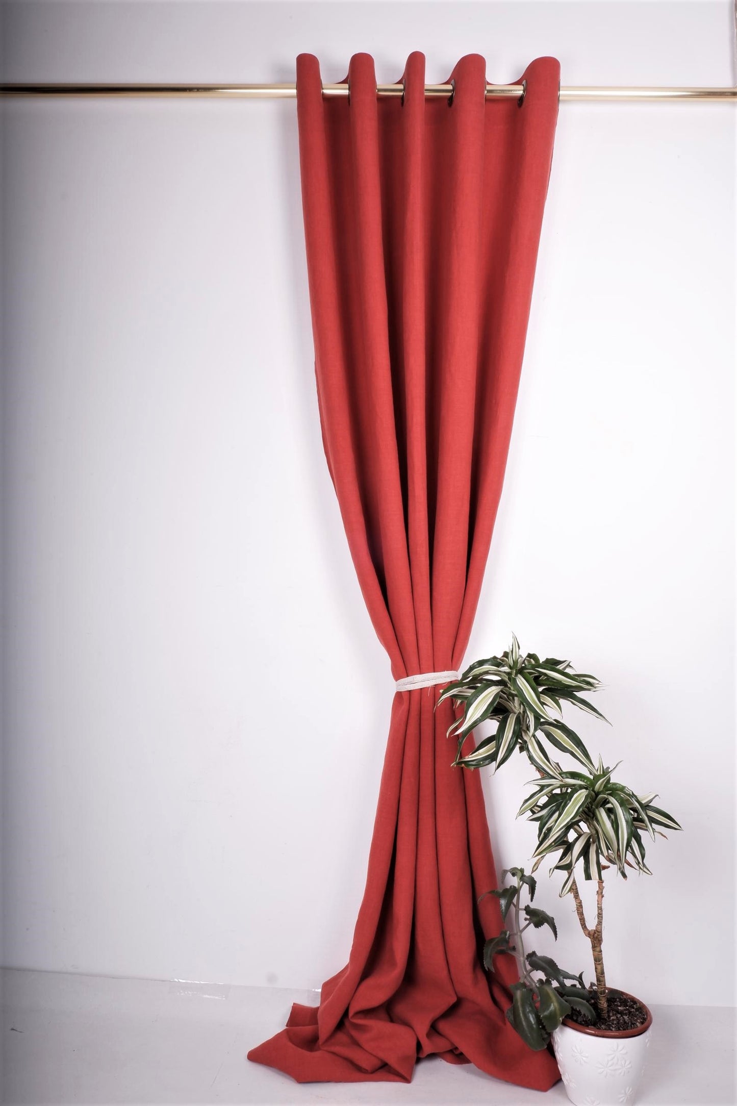 Red linen curtain - grommet header