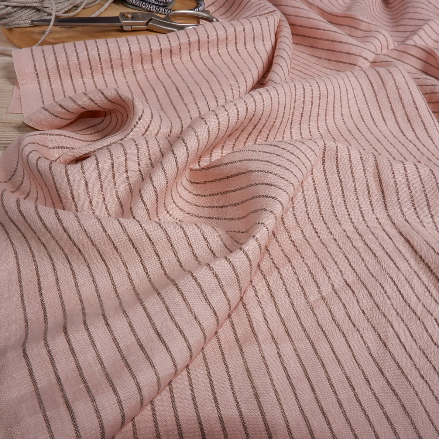 100% pink striped linen fabric - Medium weight - perfect for clothing, curtains or home textile - fabric for home decor craft projects