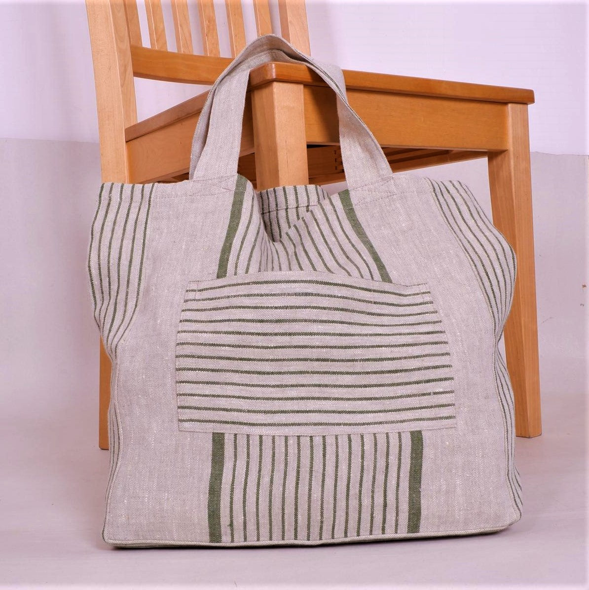 Shopping bag - Green village - vintage striped green
