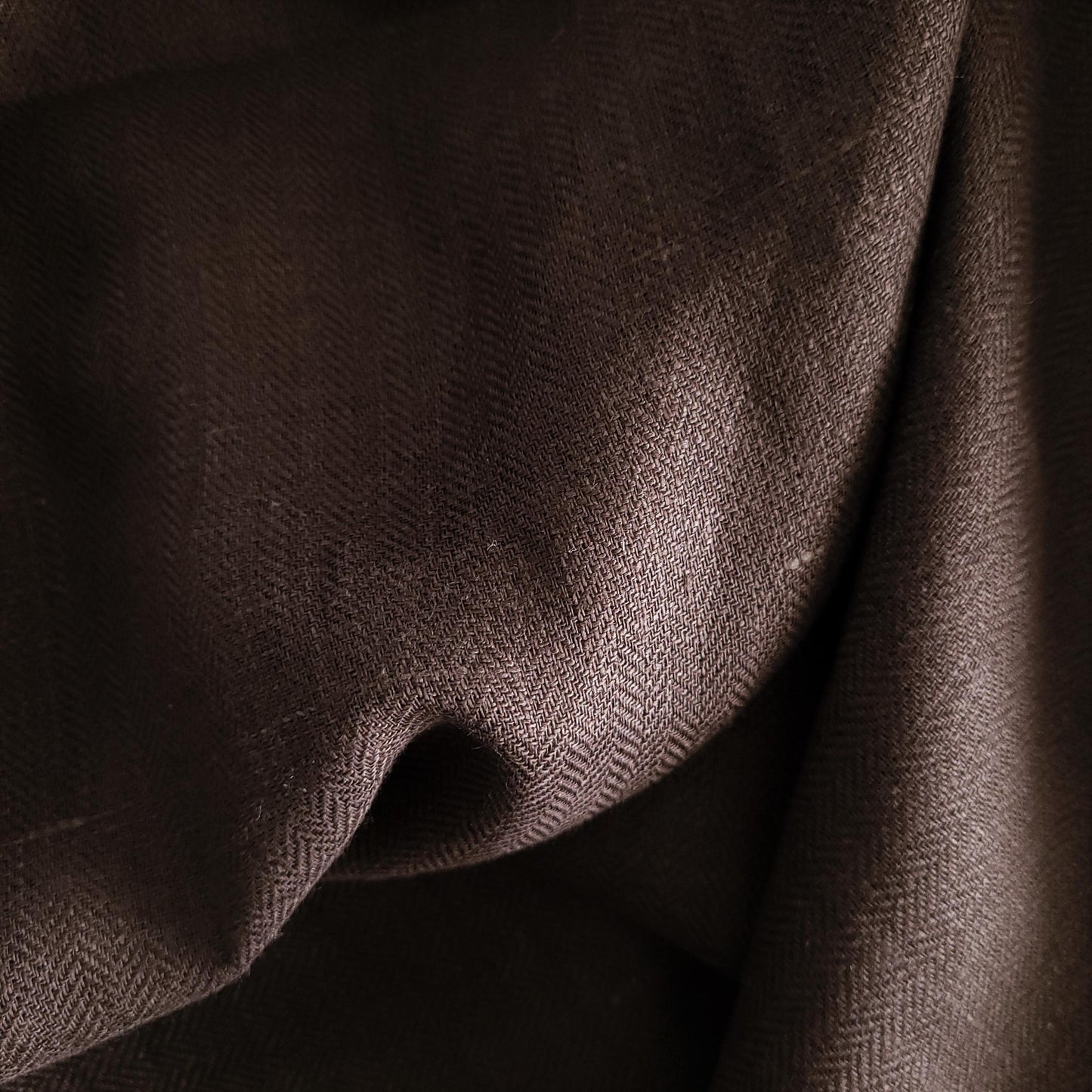 100% linen fabric Herringbone - chocolate brown medium weigth - 794H