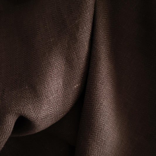 100% linen fabric Herringbone - chocolate brown medium weigth - 794H