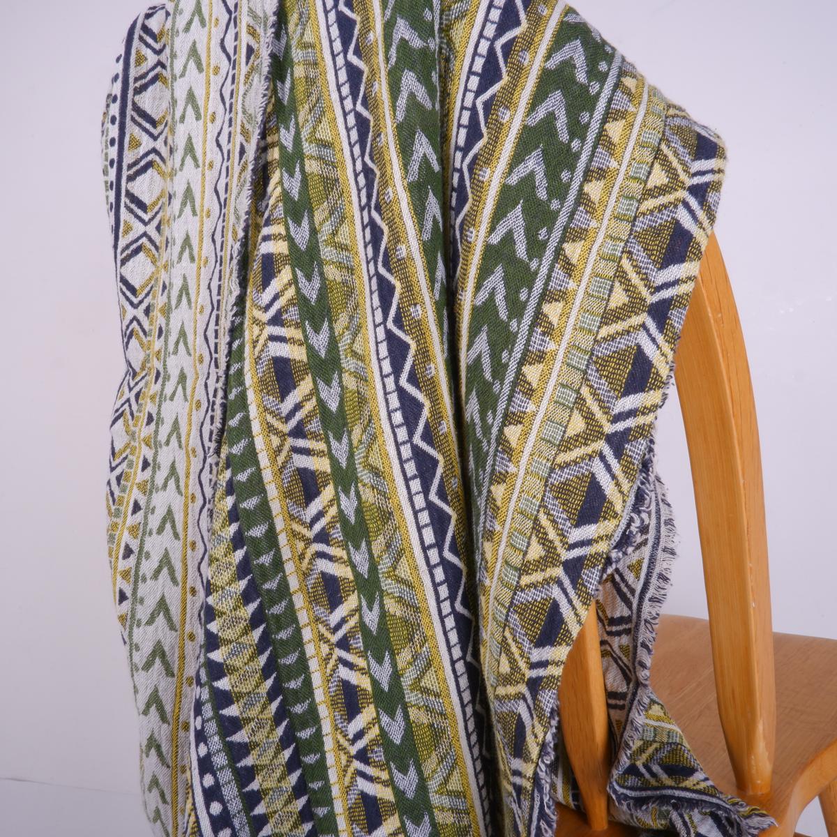 Green and yellow linen blanket - ETNO