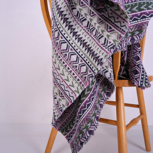 Purple and green linen blanket - ETNO