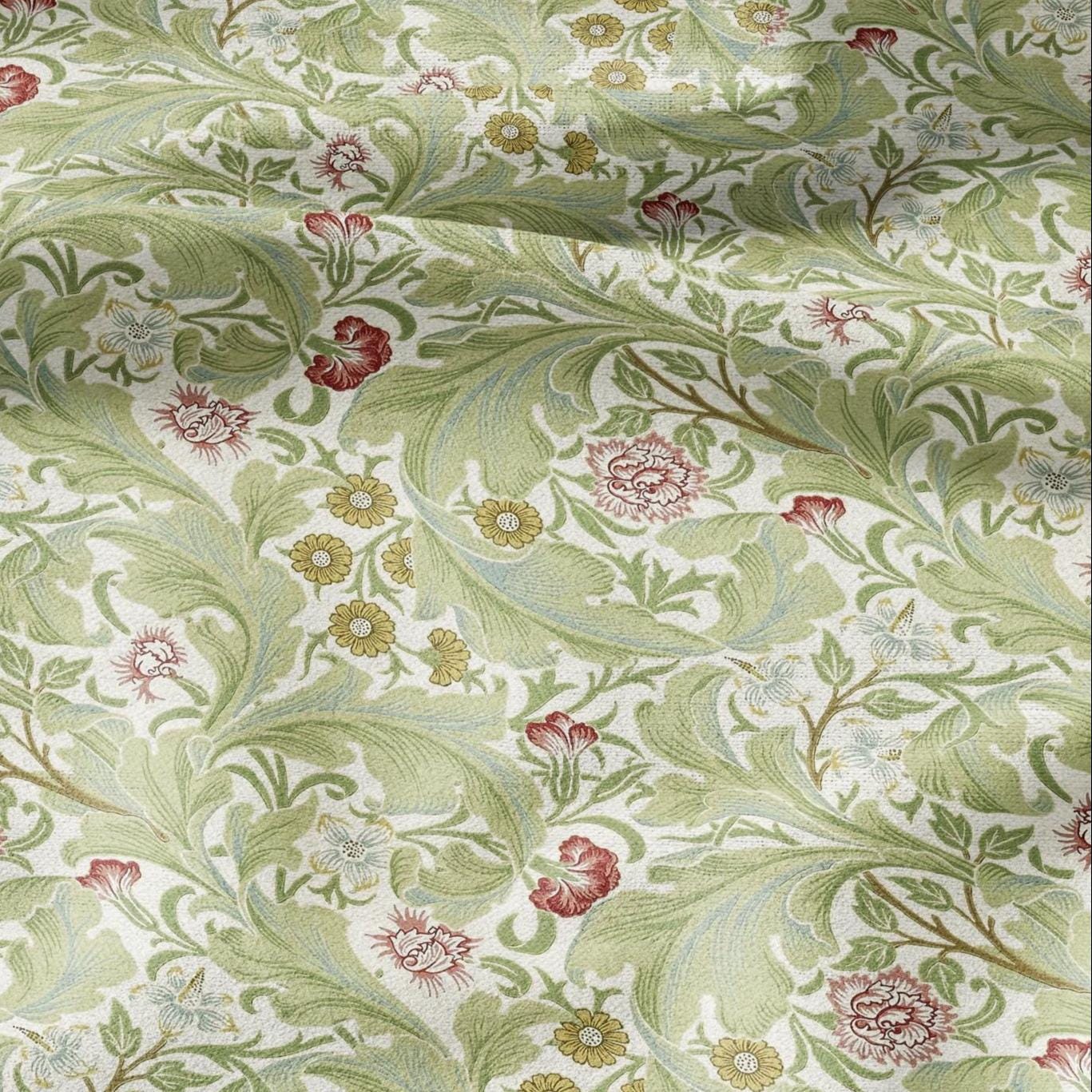 William Morris Leicester print on 100% LINEN - Victorian Art crafts linen Fabric - Linen fabric botanical Historical upholstery home textile