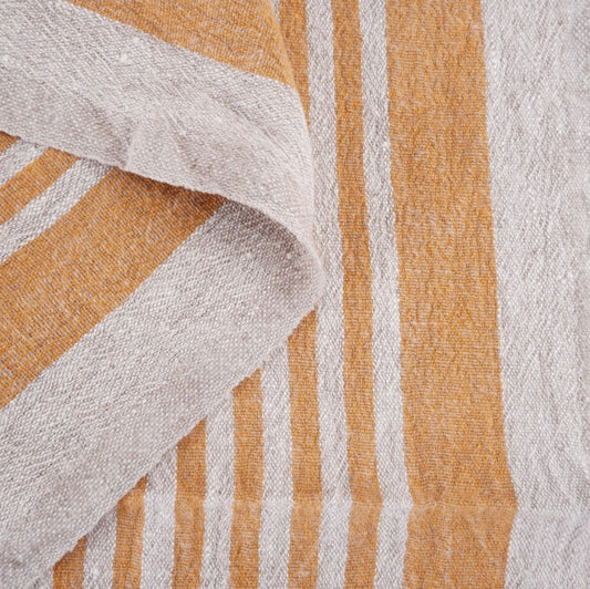 Natur yellow stripes - sack weave linen fabric - Provence - 046A