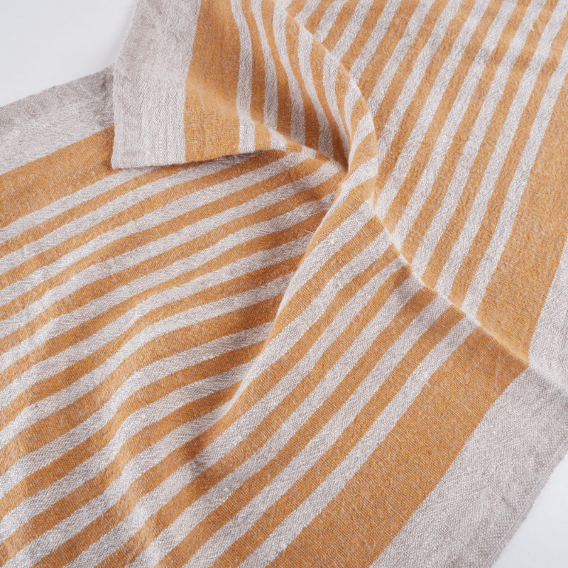 Natur yellow stripes - sack weave linen fabric - Provence - 046A