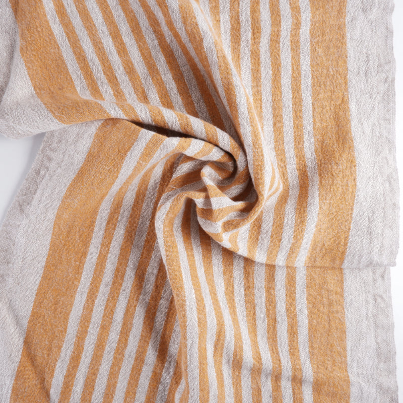 Natur - yellow stripes - sack weave - linen fabric - Provence - 046A