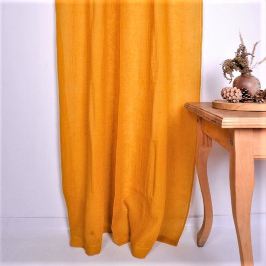 Sheer Linen curtains - with rod pocket - Mustard
