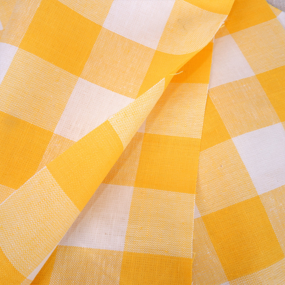 Classic - white yellow check - linen fabric - 242CL