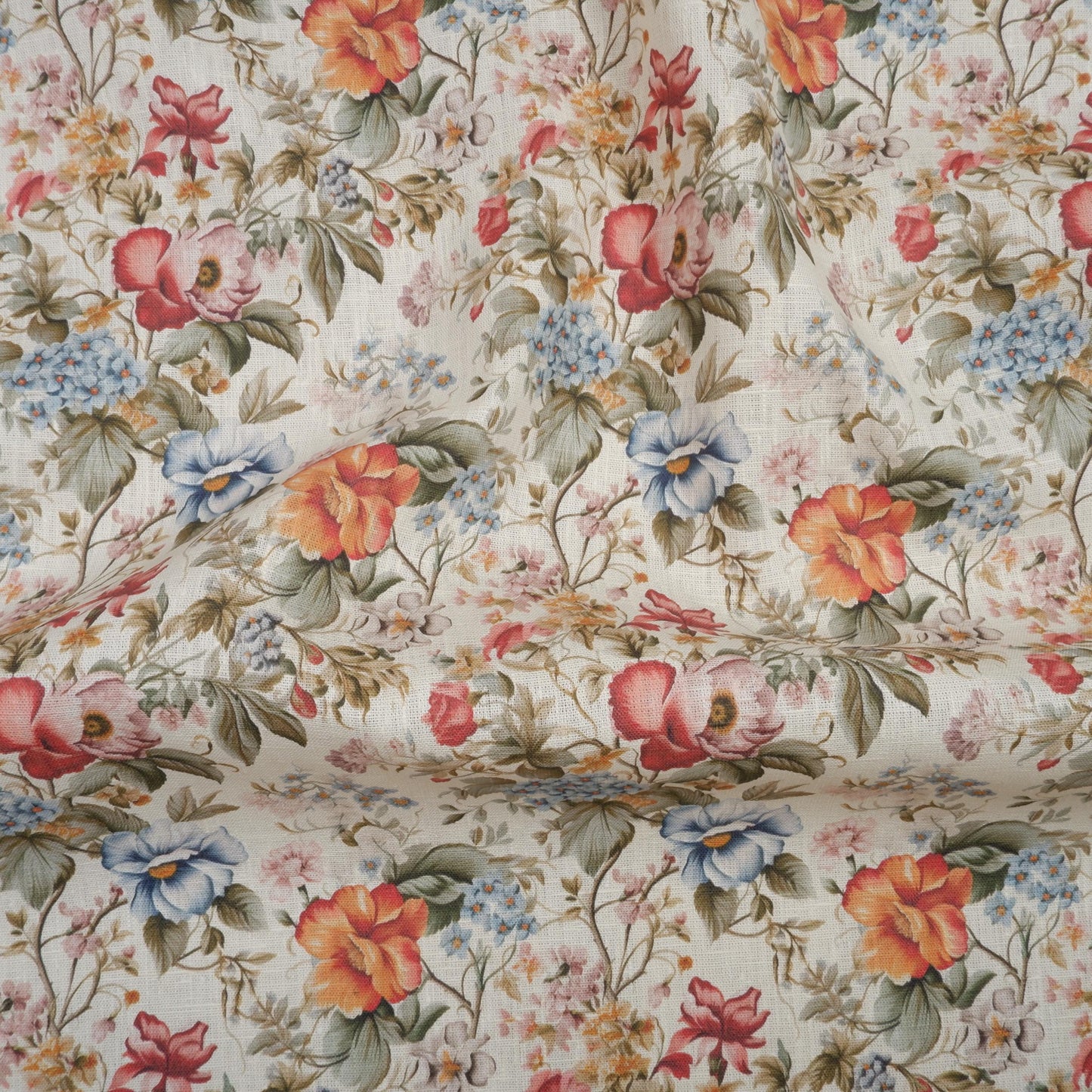 100% LINEN floral print French roses, white linen fabric with French provence print for upholstery home decor clothing