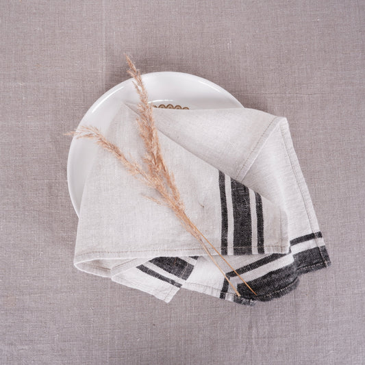 Natur - black striped - linen napkin - Black Edges