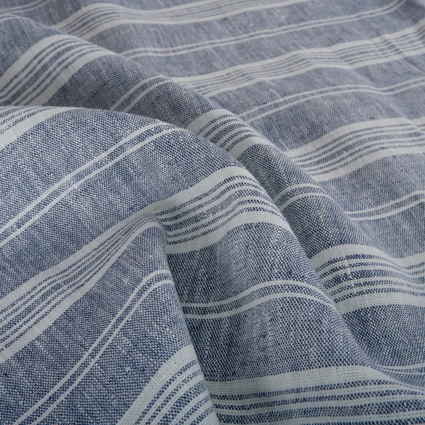 Premium Linen striped Fabric in blue white | Heavy weight French country ticking stripes in green black blue yellow white