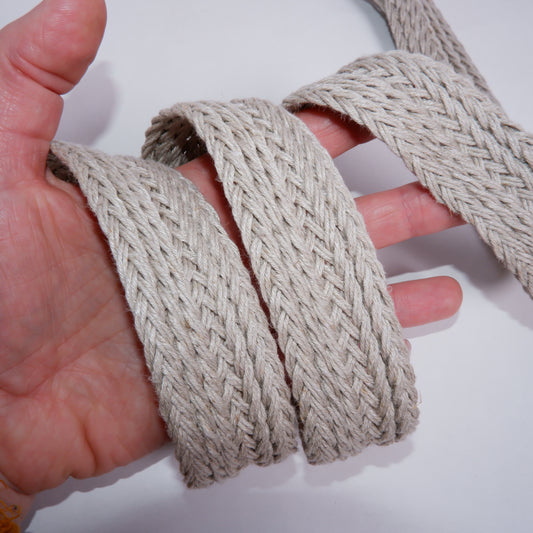 Braided flat linen rope - natur 35mm - 1935G