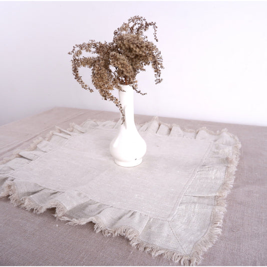 Ruffled oatmeal linen napkin - placemat