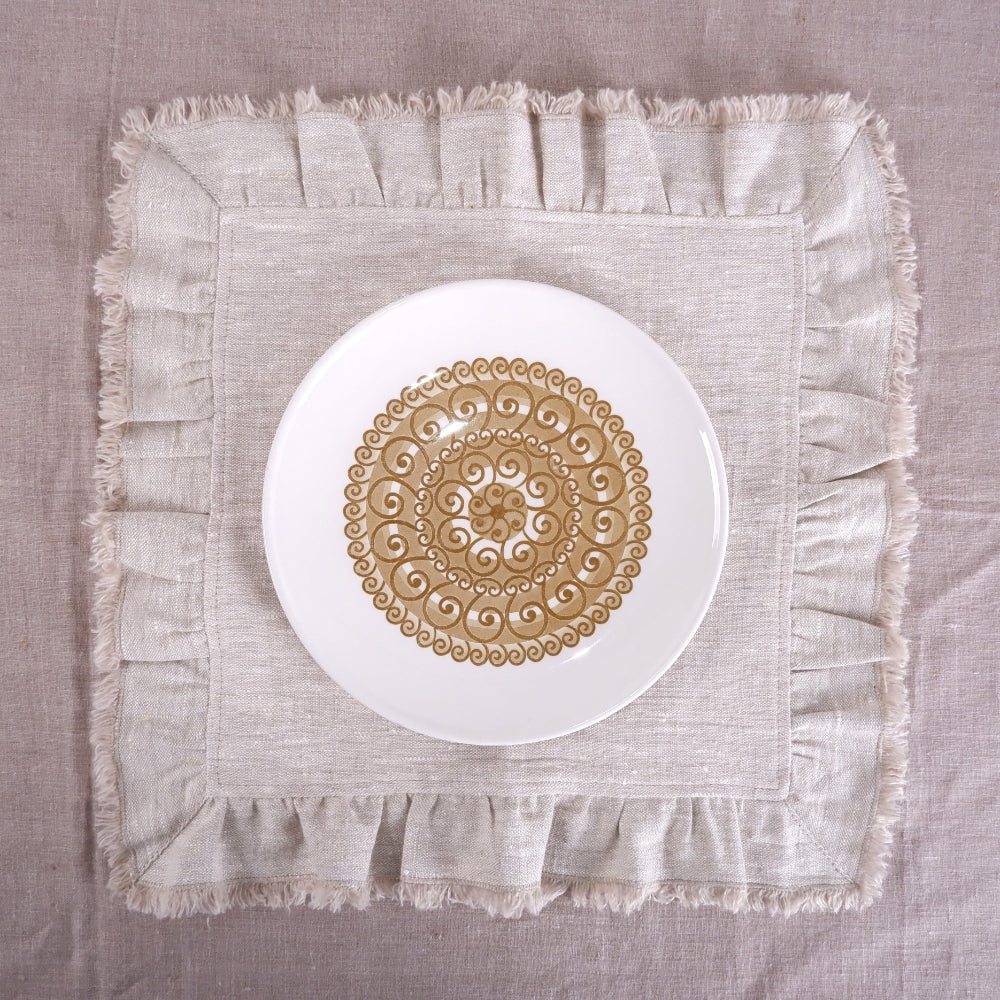 Ruffled oatmeal linen napkin - placemat