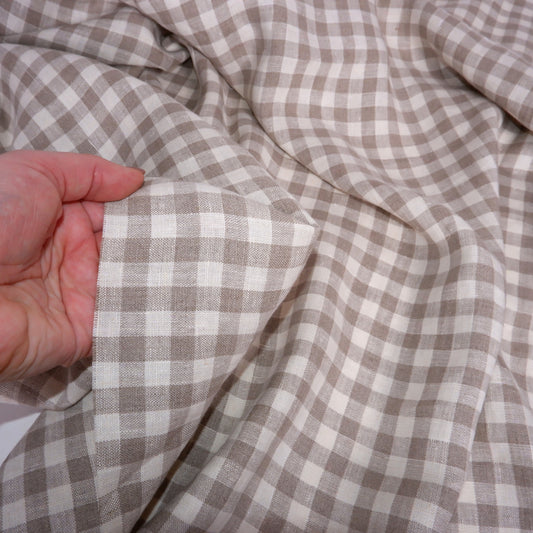 Classic check- white natur - linen fabric - T015M