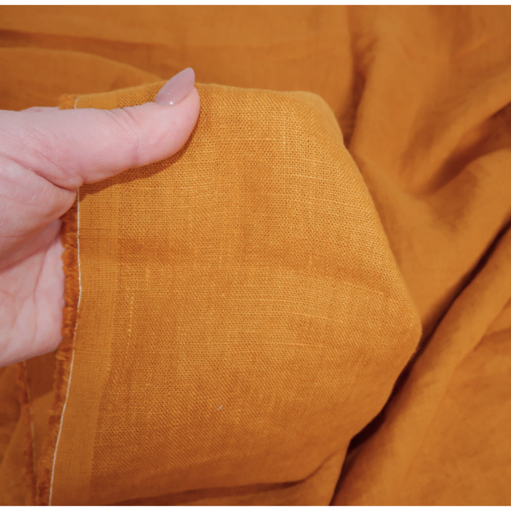 Mustard - Heavy linen fabric - Prewashed - T009H - Solid color