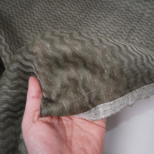 Green and white - double sided linen fabric - T002H