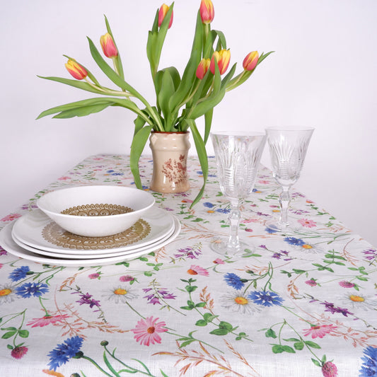 Summer flowers - floral linen tablecloth