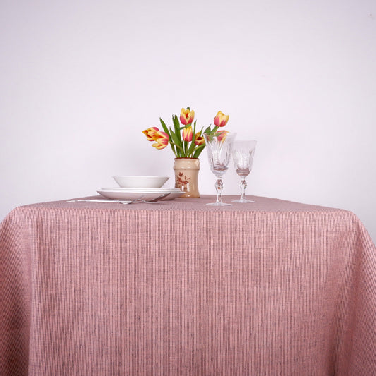 Salmon pink pinstriped - linen tablecloth