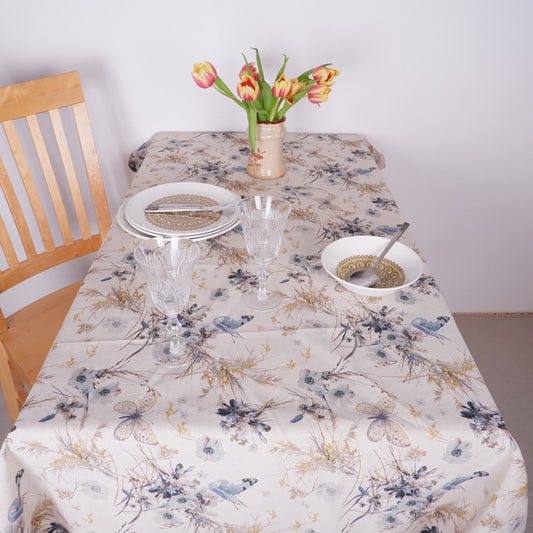 Flowers and butterflies - linen tablecloth