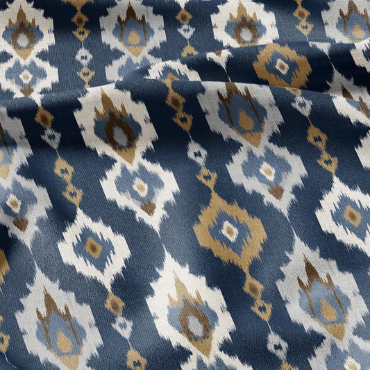 100% LINEN Fabric Abstract Ikat ethno print - Modern Navy Blue beige - for upholstery home decor curtains pillows sewing dress 2972