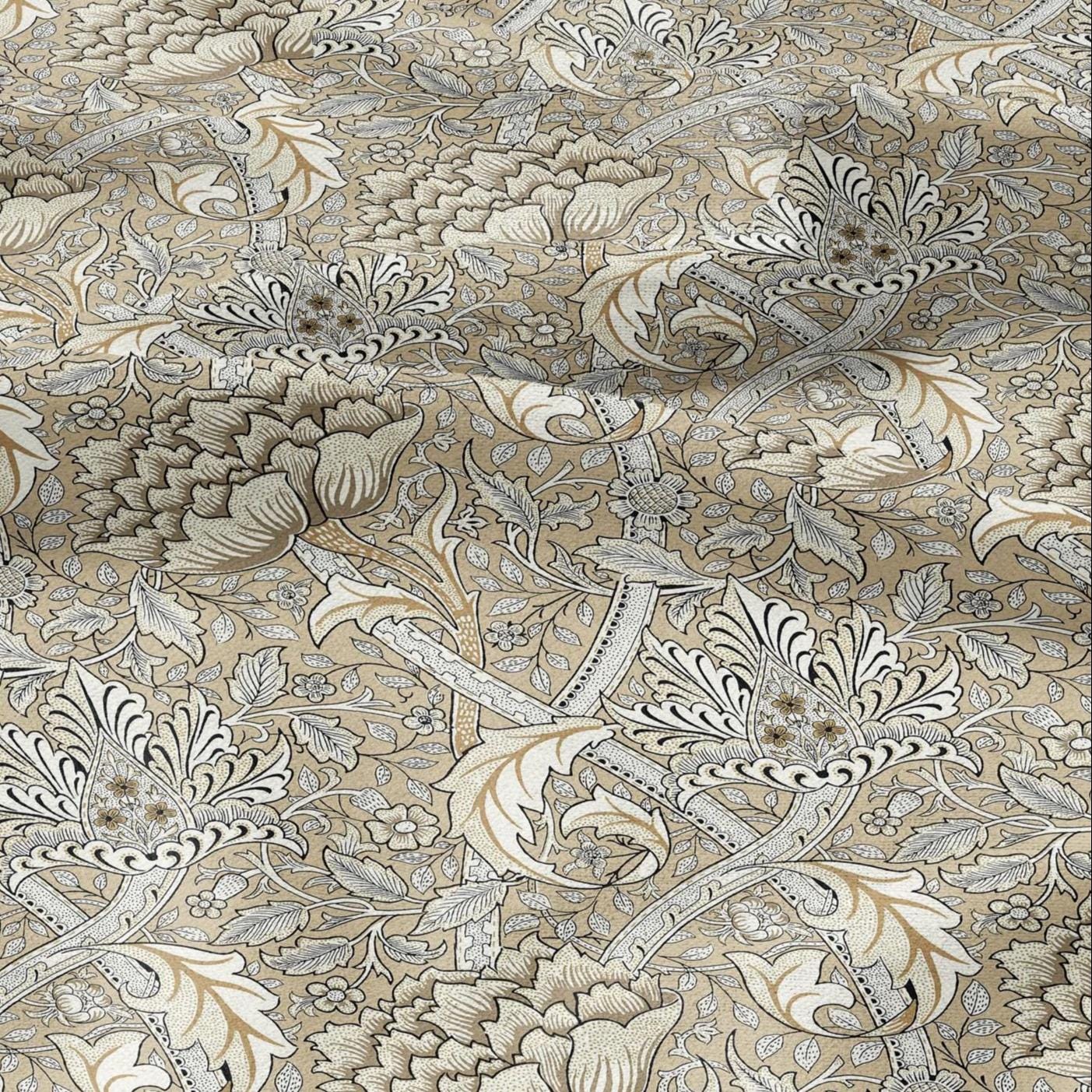 William Morris Windrush beige print on 100% LINEN - Victorian Art crafts linen Fabric - botanical Historical upholstery home textile