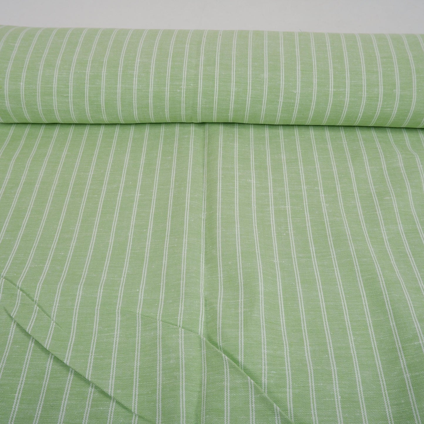 Premium Linen striped Fabric in pale green | Medium weight multicolor stripes Padua pinstripe for clothing home textile
