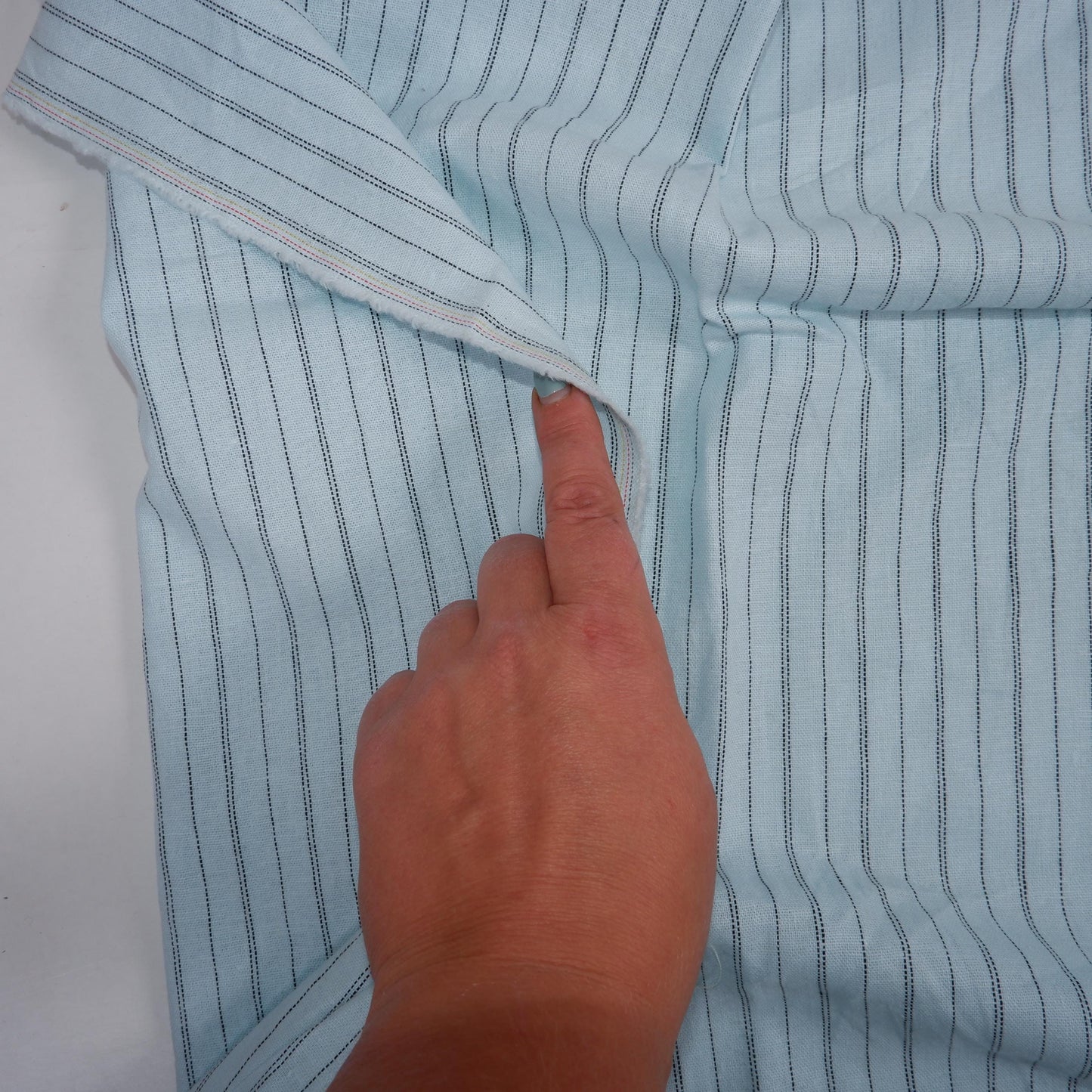 100% linen fabric with stripes in pale greenm Medium weight 180gsm striped linen fabric - perfect for clothing, curtains or home textile.