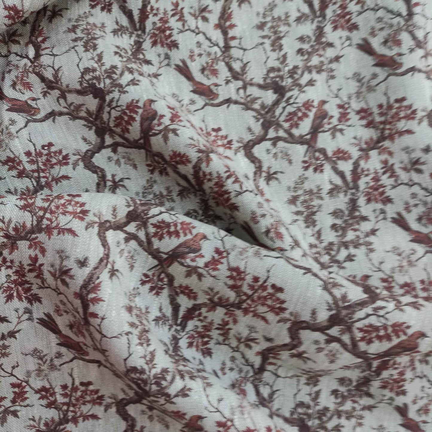 100% LINEN Fabric Toile de Jouy brown, oatmeal natur linen fabric with brown print, French linen fabric upholstery trees branches with birds
