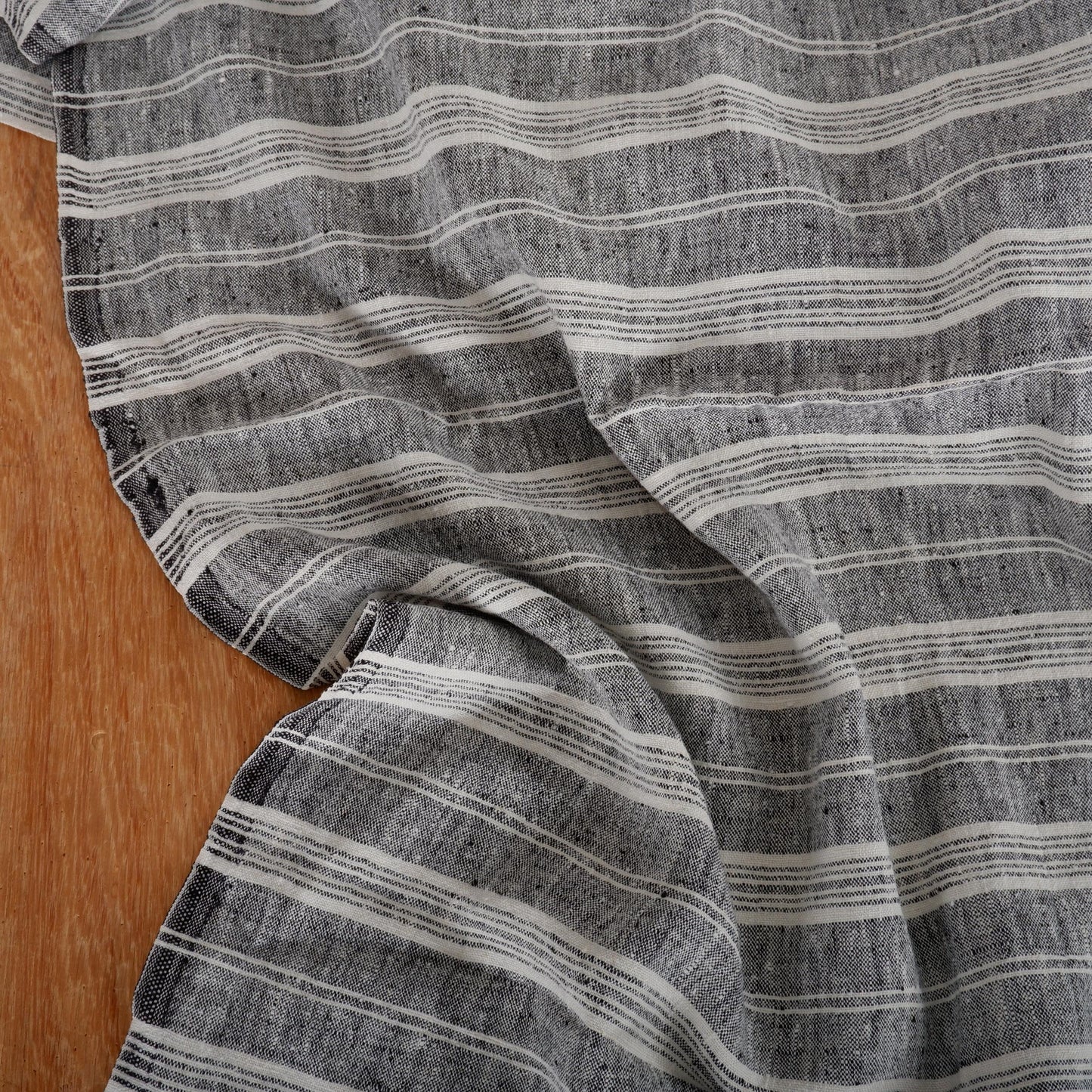 Premium Linen striped Fabric in blue white | Heavy weight French country ticking stripes in green black blue yellow white