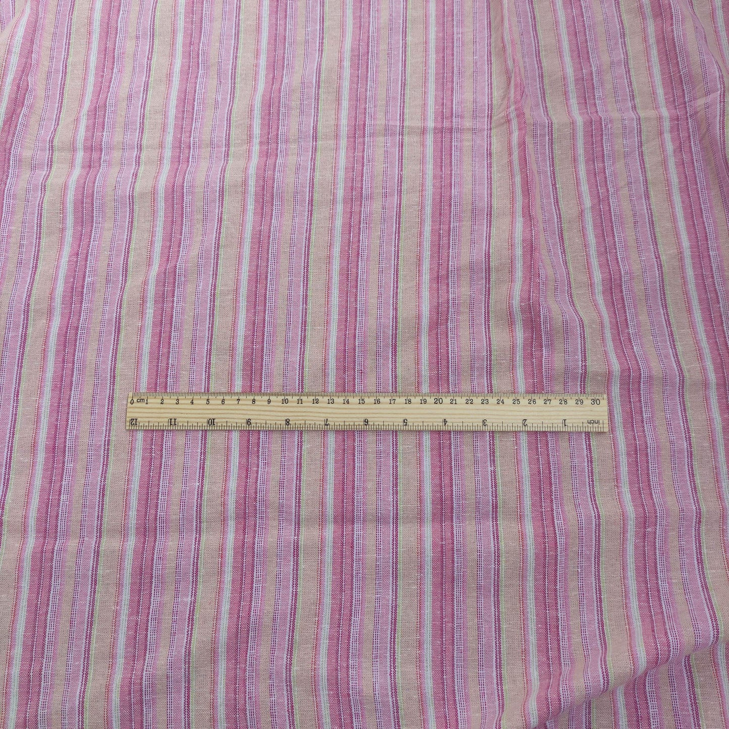 Premium Linen Santorini striped Fabric in red pink white | Medium weight multicolor stripes in red T138