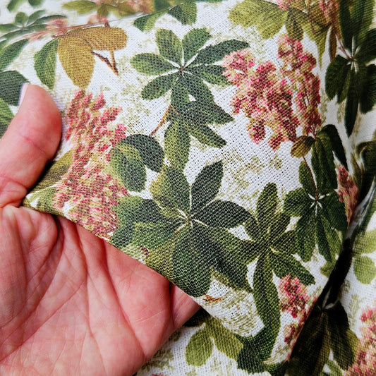 100% LINEN Fabric Chestnut tree print - French linen floral blossom  - for upholstery heavy or medium for dressmaking 2644
