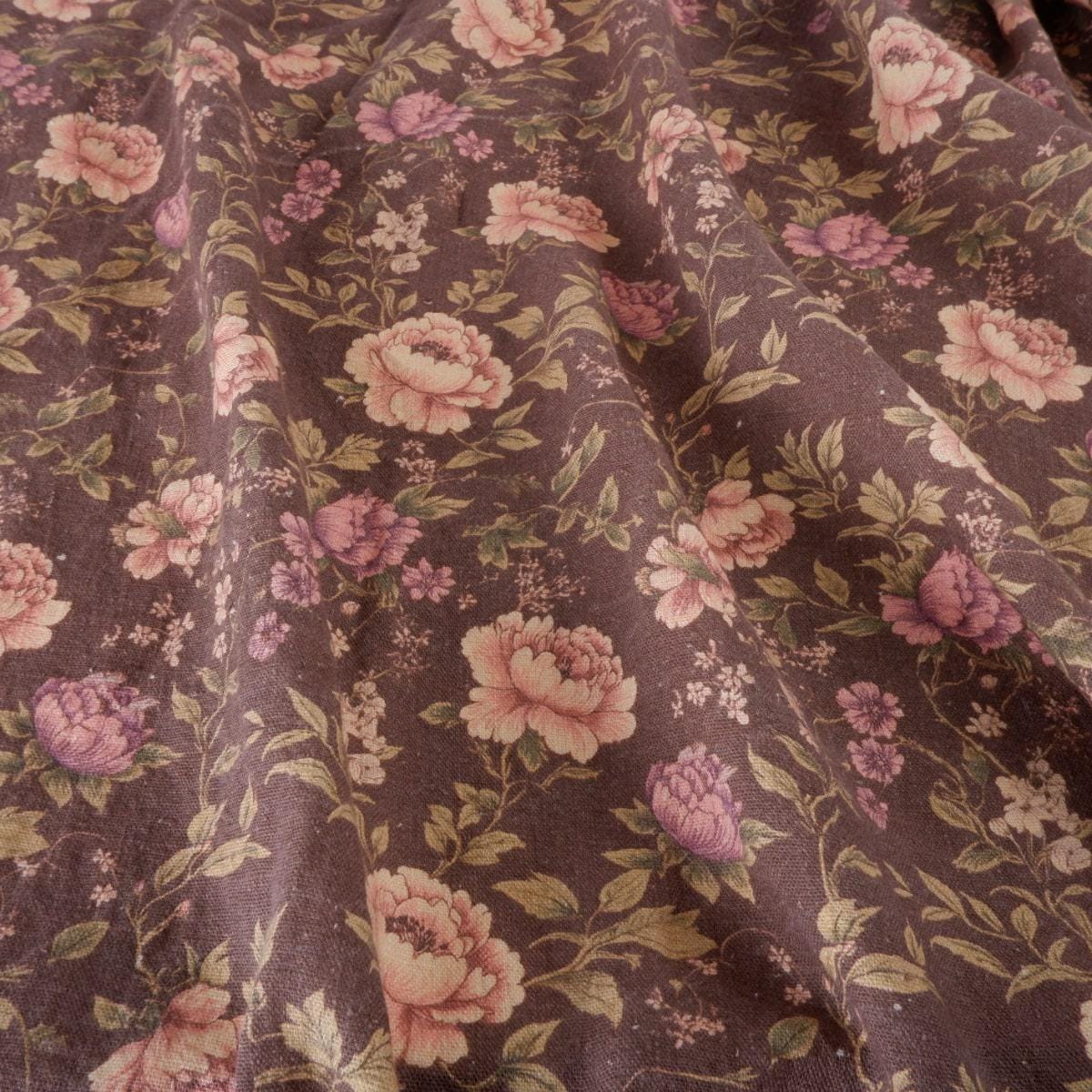 100% LINEN Fabric Provance peonies brown, linen fabric with floral print, heavy linen fabric for upholstery home decor clothing