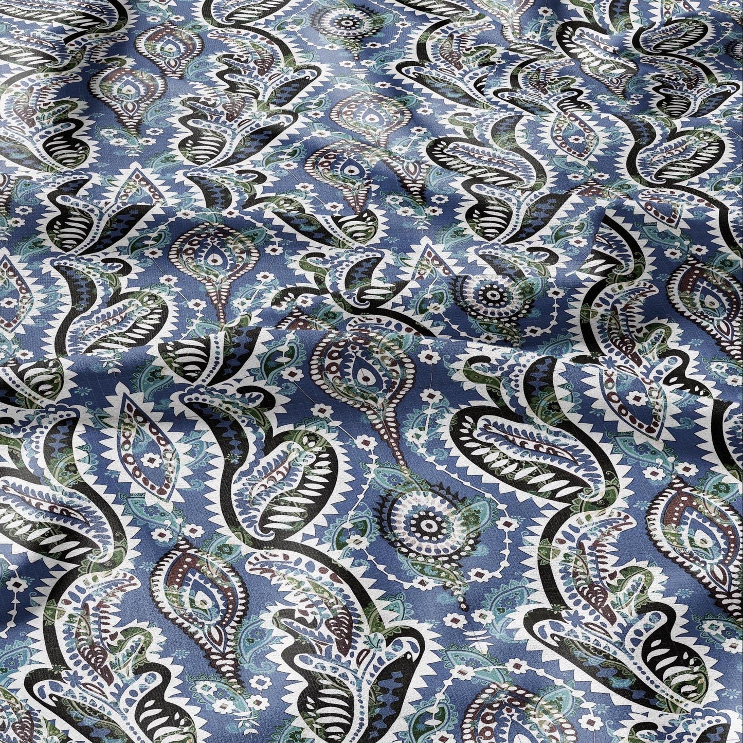 100% linen Vintage Blue Paisley Print fabric for Curtain Upholstery Cushion - Vintage Indian block print fabric for dress making sewing