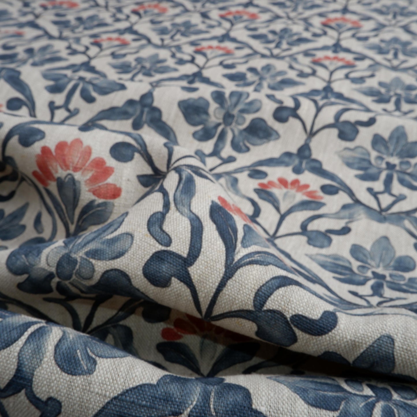 100% LINEN Fabric Portuguese Tile floral pattern on linen - floral botanical linen for upholstery home decor dressmaking clothing 2042