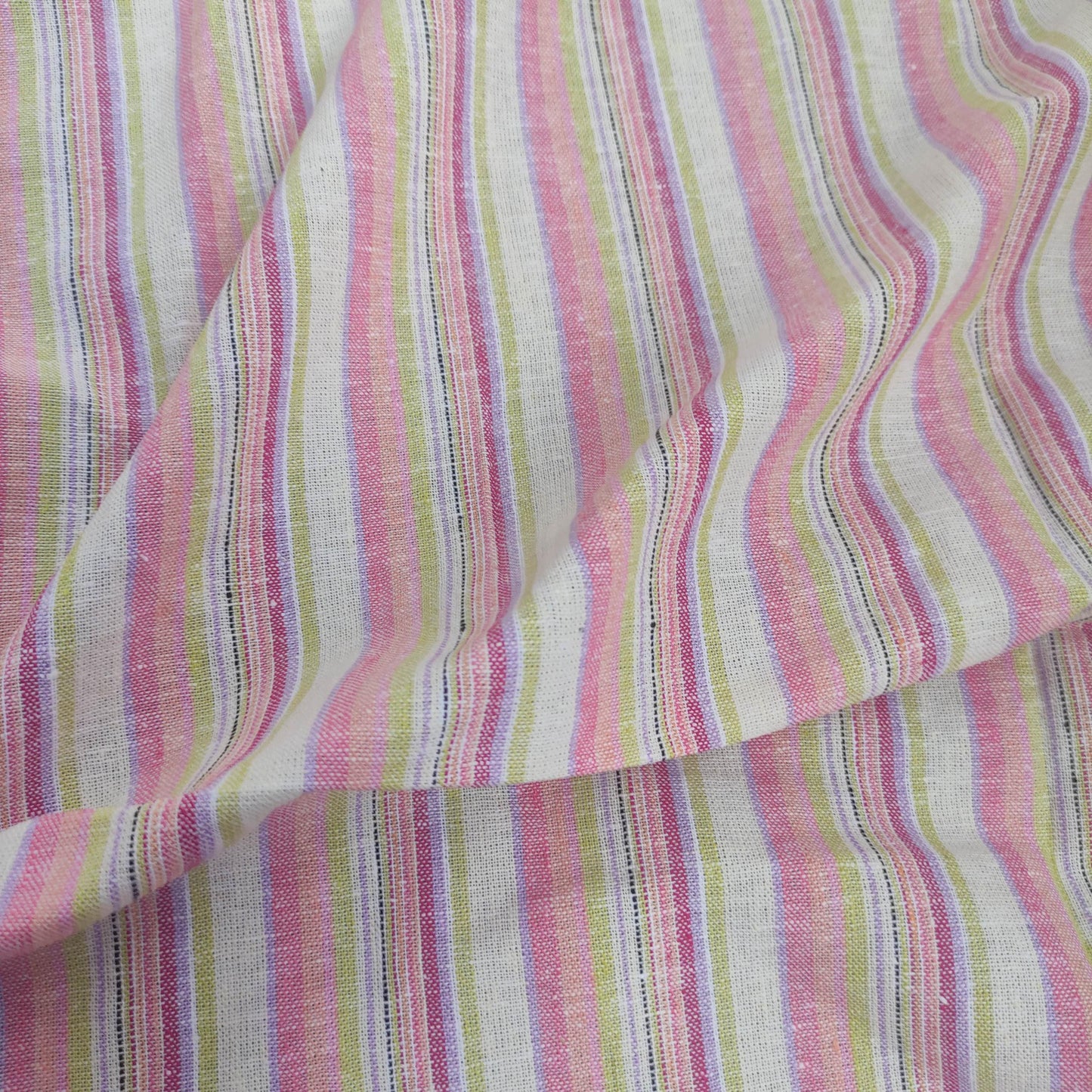 Premium Linen Fabric Santorini striped pink | Midweight multicolor stripes | fabric for home textile curtains tablecloth T132