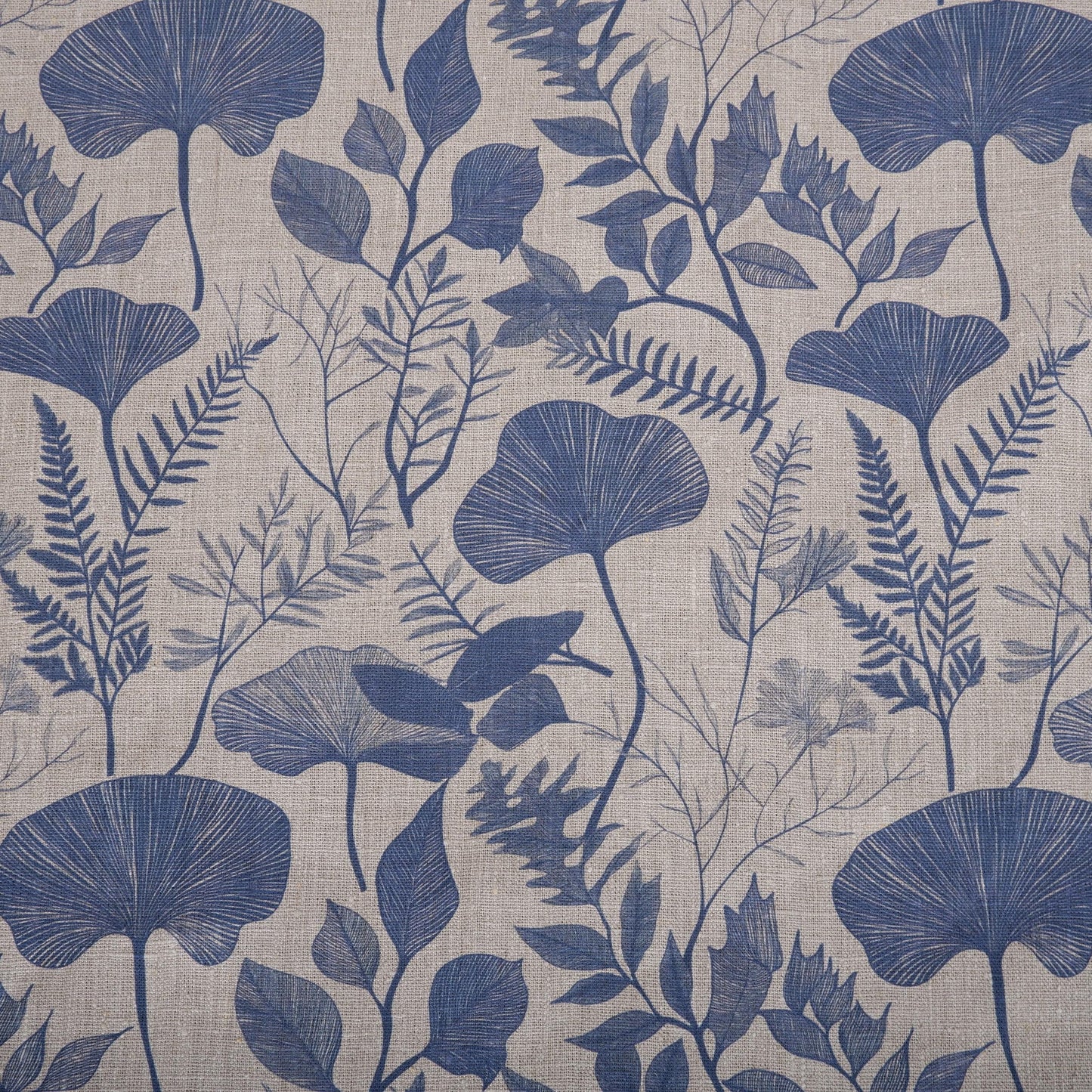 100% LINEN Fabric BLUE floral leaves print 2218