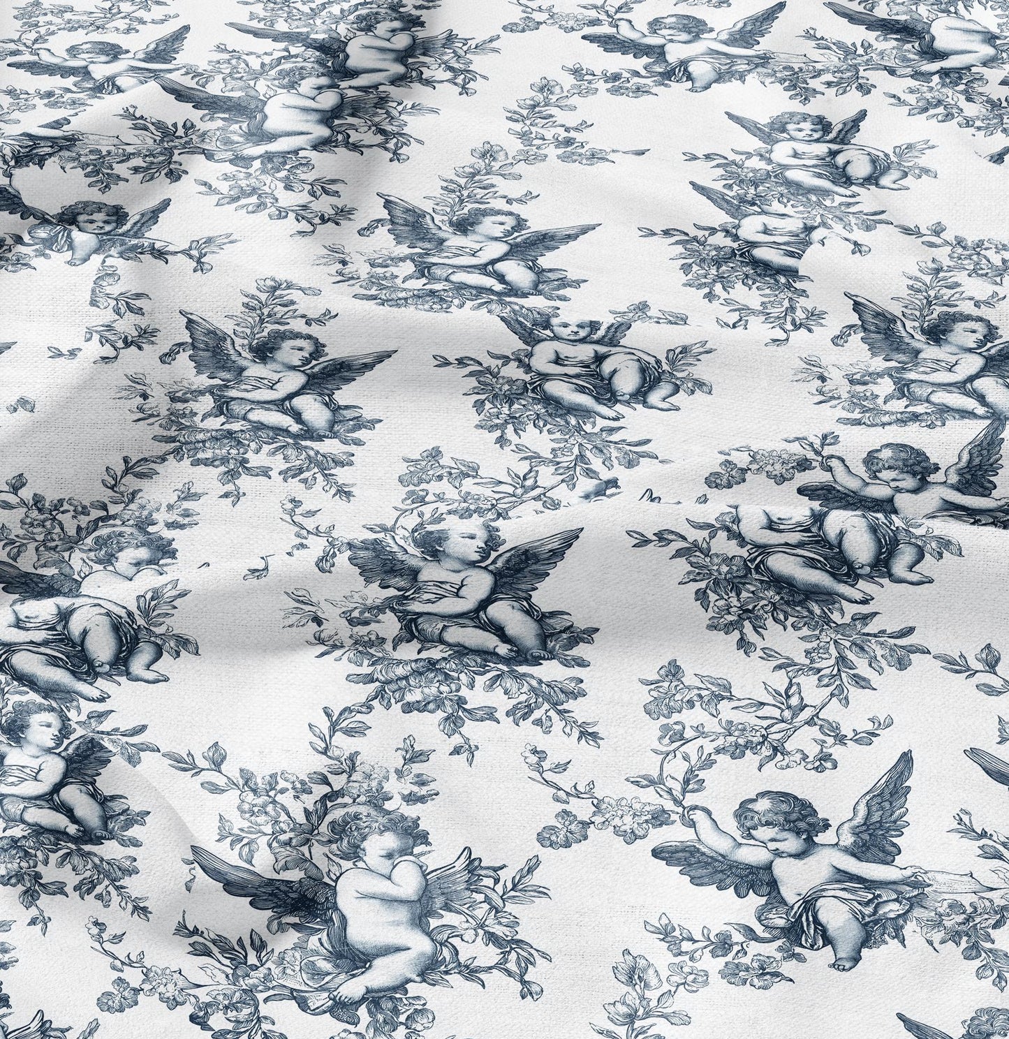 100% LINEN Fabric block print Cherub - oatmeal natur linen fabric with Angel print - heavy linen fabric for upholstery home decor